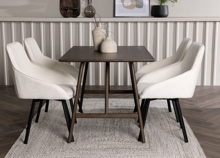 Venture Home Kaseidon & Rosie Rektangulära Matbord 120 x 80 Mörkbrun + Matstolar 2-pack Beige