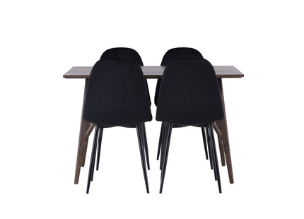 Venture Home Polar & Kaseidon Matstolar 2-pack Svart + Rektangulära Matbord 120 x 80 Mörkbrun