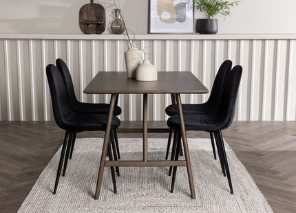 Venture Home Polar & Kaseidon Matstolar 2-pack Svart + Rektangulära Matbord 120 x 80 Mörkbrun