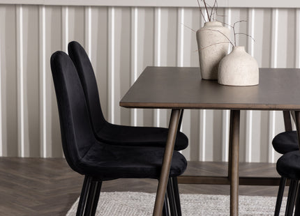 Venture Home Polar & Kaseidon Matstolar 2-pack Svart + Rektangulära Matbord 120 x 80 Mörkbrun