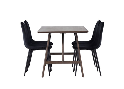 Venture Home Polar & Kaseidon Matstolar 2-pack Svart + Rektangulära Matbord 120 x 80 Mörkbrun