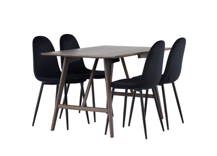 Venture Home Polar & Kaseidon Matstolar 2-pack Svart + Rektangulära Matbord 120 x 80 Mörkbrun