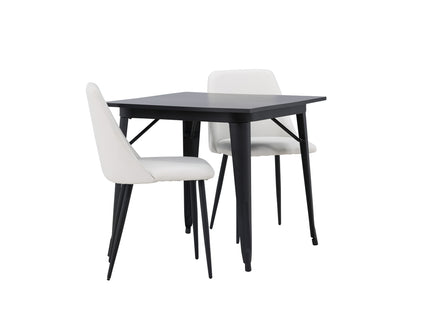 Venture Home Tempe & Night Rektangulära Matbord 80 x 80 Svart + Matstolar 2-pack Vit