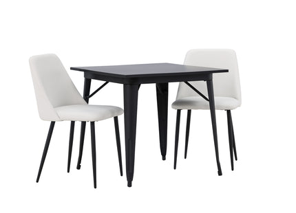 Venture Home Tempe & Night Rektangulära Matbord 80 x 80 Svart + Matstolar 2-pack Vit