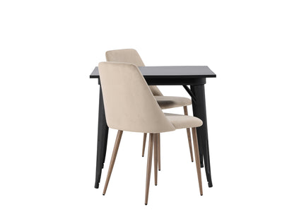 Venture Home Tempe & Night Rektangulära Matbord 80 x 80 Svart + Matstolar 2-pack Beige
