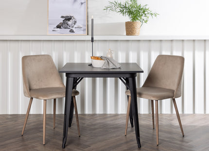 Venture Home Tempe & Night Rektangulära Matbord 80 x 80 Svart + Matstolar 2-pack Beige