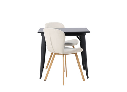 Venture Home Tempe & Lilja Rektangulära Matbord 80 x 80 Svart + Matstolar 2-pack Beige