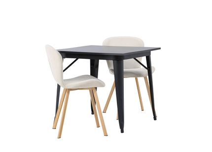 Venture Home Tempe & Lilja Rektangulära Matbord 80 x 80 Svart + Matstolar 2-pack Beige