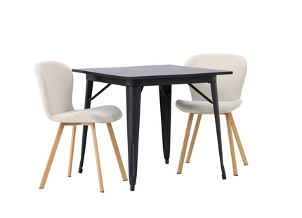 Venture Home Tempe & Lilja Rektangulära Matbord 80 x 80 Svart + Matstolar 2-pack Beige