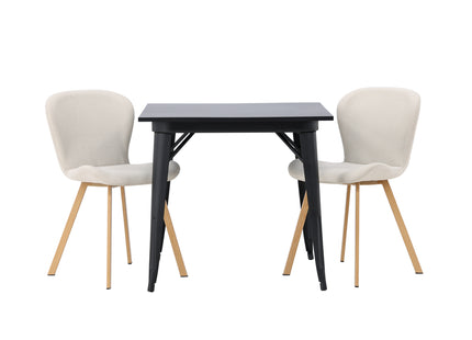 Venture Home Tempe & Lilja Rektangulära Matbord 80 x 80 Svart + Matstolar 2-pack Beige
