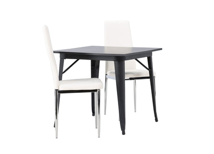Venture Home Tempe & Pastill Rektangulära Matbord 80 x 80 Svart + Matstolar 2-pack Vit