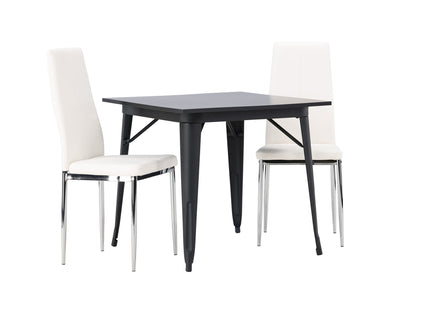 Venture Home Tempe & Pastill Rektangulära Matbord 80 x 80 Svart + Matstolar 2-pack Vit