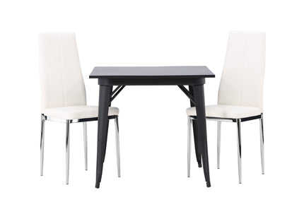 Venture Home Tempe & Pastill Rektangulära Matbord 80 x 80 Svart + Matstolar 2-pack Vit