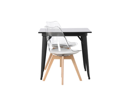 Venture Home Tempe & Edvin Rektangulära Matbord 80 x 80 Svart + Matstolar 2-pack Nature