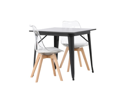 Venture Home Tempe & Edvin Rektangulära Matbord 80 x 80 Svart + Matstolar 2-pack Nature