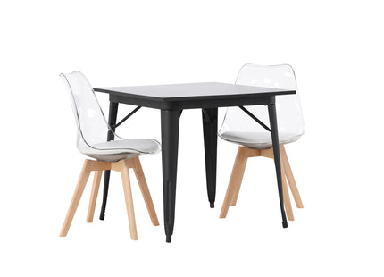 Venture Home Tempe & Edvin Rektangulära Matbord 80 x 80 Svart + Matstolar 2-pack Nature