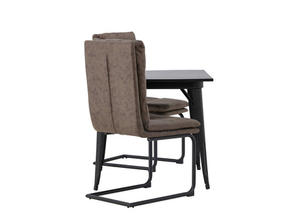 Venture Home Tempe & Zizo Rektangulära Matbord 80 x 80 Svart + Matstolar 2-pack Brun