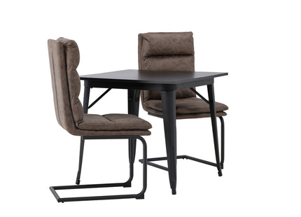 Venture Home Tempe & Zizo Rektangulära Matbord 80 x 80 Svart + Matstolar 2-pack Brun