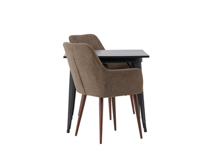 Venture Home Tempe & Tomorrow Rektangulära Matbord 80 x 80 Svart + Matstolar 2-pack Brun