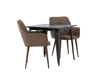 Venture Home Tempe & Tomorrow Rektangulära Matbord 80 x 80 Svart + Matstolar 2-pack Brun