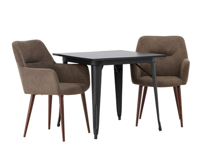 Venture Home Tempe & Tomorrow Rektangulära Matbord 80 x 80 Svart + Matstolar 2-pack Brun