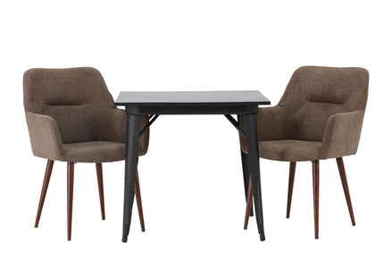 Venture Home Tempe & Tomorrow Rektangulära Matbord 80 x 80 Svart + Matstolar 2-pack Brun