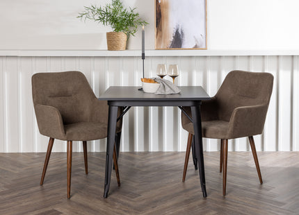 Venture Home Tempe & Tomorrow Rektangulära Matbord 80 x 80 Svart + Matstolar 2-pack Brun