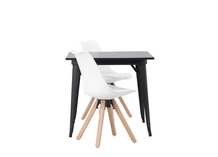 Venture Home Tempe & Zeno Rektangulära Matbord 80 x 80 Svart + Matstolar 2-pack Vit