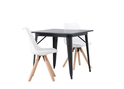 Venture Home Tempe & Zeno Rektangulära Matbord 80 x 80 Svart + Matstolar 2-pack Vit