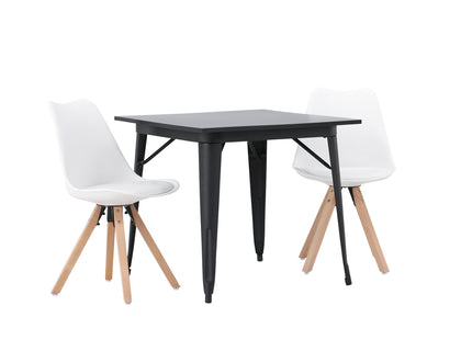 Venture Home Tempe & Zeno Rektangulära Matbord 80 x 80 Svart + Matstolar 2-pack Vit