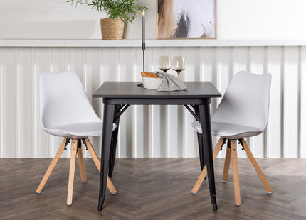 Venture Home Tempe & Zeno Rektangulära Matbord 80 x 80 Svart + Matstolar 2-pack Vit