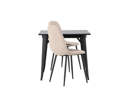 Venture Home Tempe & Polar Rektangulära Matbord 80 x 80 Svart + Matstolar 2-pack Beige