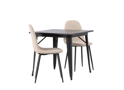 Venture Home Tempe & Polar Rektangulära Matbord 80 x 80 Svart + Matstolar 2-pack Beige