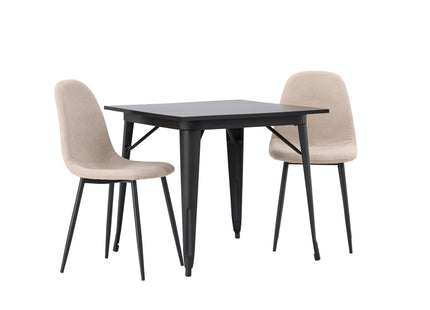 Venture Home Tempe & Polar Rektangulära Matbord 80 x 80 Svart + Matstolar 2-pack Beige