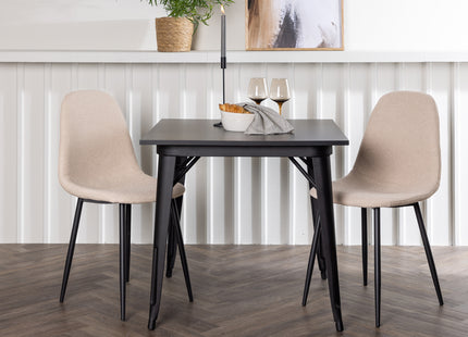 Venture Home Tempe & Polar Rektangulära Matbord 80 x 80 Svart + Matstolar 2-pack Beige