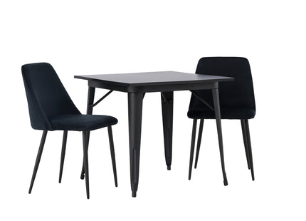 Venture Home Tempe & Night Rektangulära Matbord 80 x 80 Svart + Matstolar 2-pack Svart