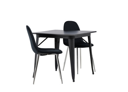 Venture Home Tempe & Polar Rektangulära Matbord 80 x 80 Svart + Matstolar 2-pack Svart