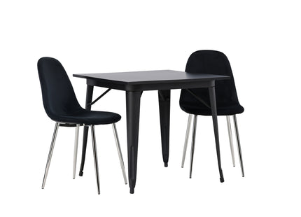 Venture Home Tempe & Polar Rektangulära Matbord 80 x 80 Svart + Matstolar 2-pack Svart