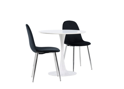 Venture Home Hamden & Polar Runda Matbord ⌀80 Vit + Matstolar 2-pack Svart