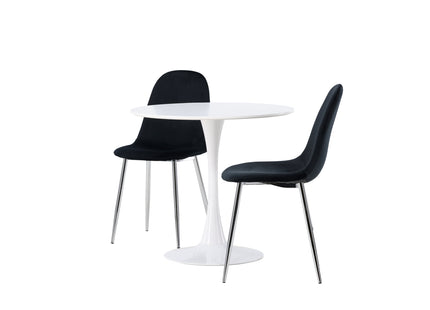 Venture Home Hamden & Polar Runda Matbord ⌀80 Vit + Matstolar 2-pack Svart