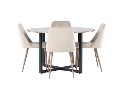 Venture Home Durango & Night Runda Matbord ⌀120 Valnöt + Matstolar 2-pack Beige