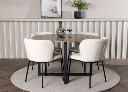 Venture Home Durango & Edina Runda Matbord ⌀120 Valnöt + Matstolar 2-pack Vit