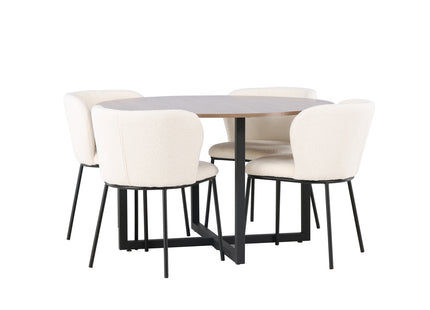 Venture Home Durango & Edina Runda Matbord ⌀120 Valnöt + Matstolar 2-pack Vit