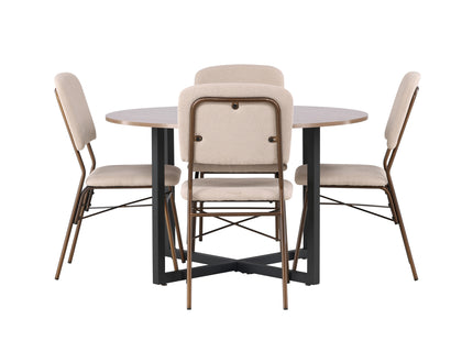 Venture Home Durango & Seda Runda Matbord ⌀120 Valnöt + Matstolar 2-pack Beige