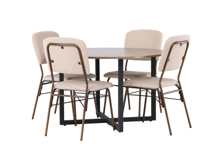 Venture Home Durango & Seda Runda Matbord ⌀120 Valnöt + Matstolar 2-pack Beige