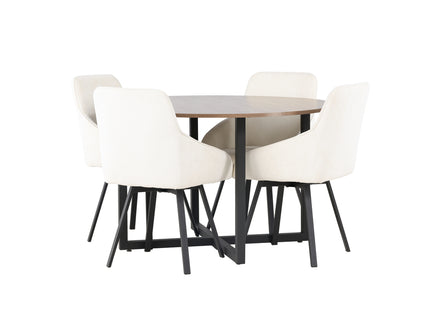 Venture Home Durango & Rosie Runda Matbord ⌀120 Valnöt + Matstolar 2-pack Beige