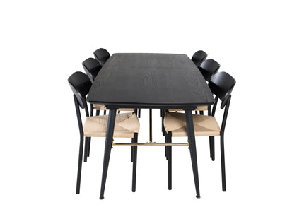 Venture Home Gold & Polly Rektangulära Matbord 180 x 85 Svart + Matstolar 2-pack Svart