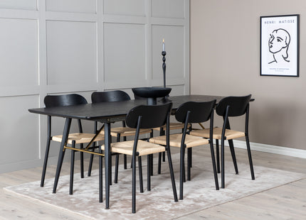 Venture Home Gold & Polly Rektangulära Matbord 180 x 85 Svart + Matstolar 2-pack Svart