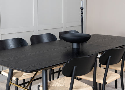 Venture Home Gold & Polly Rektangulära Matbord 180 x 85 Svart + Matstolar 2-pack Svart
