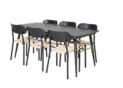 Venture Home Gold & Polly Rektangulära Matbord 180 x 85 Svart + Matstolar 2-pack Svart